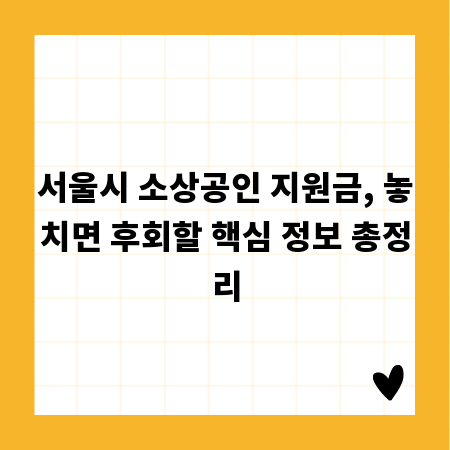 서울시 소상공인 지원금, 놓치면 후회할 핵심 정보 총정리