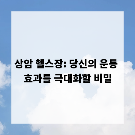 상암 헬스장: 당신의 운동 효과를 극대화할 비밀