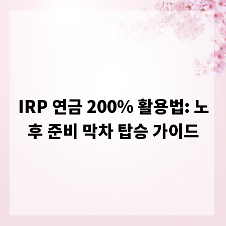 IRP 연금 200% 활용법: 노후 준비 막차 탑승 가이드