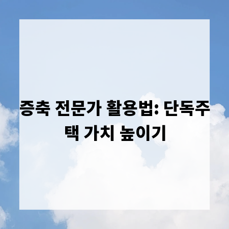 증축 전문가 활용법: 단독주택 가치 높이기