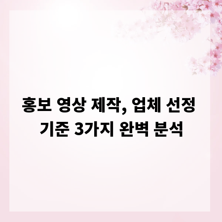 홍보 영상 제작, 업체 선정 기준 3가지 완벽 분석