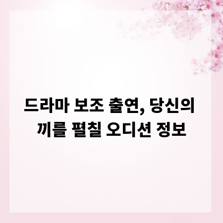 드라마 보조 출연, 당신의 끼를 펼칠 오디션 정보