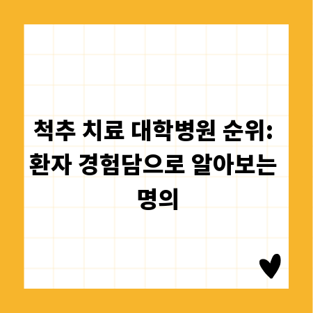 척추 치료 대학병원 순위: 환자 경험담으로 알아보는 명의