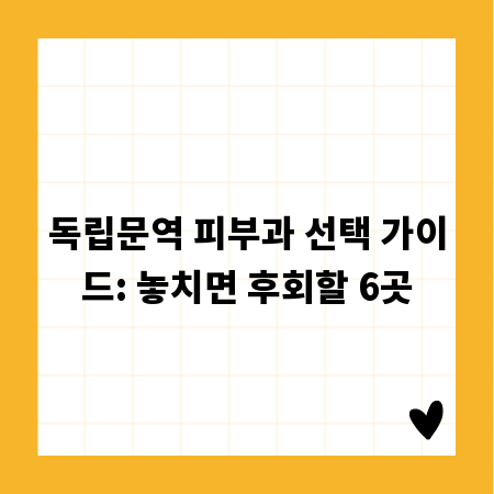 독립문역 피부과 선택 가이드: 놓치면 후회할 6곳