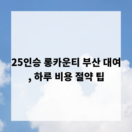 25인승 롱카운티 부산 대여, 하루 비용 절약 팁
