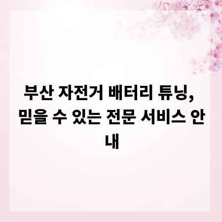 부산 자전거 배터리 튜닝, 믿을 수 있는 전문 서비스 안내