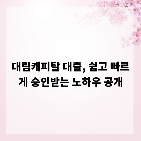 대림캐피탈 대출, 쉽고 빠르게 승인받는 노하우 공개