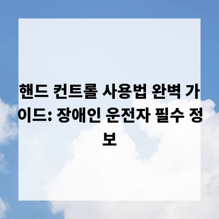핸드 컨트롤 사용법 완벽 가이드: 장애인 운전자 필수 정보