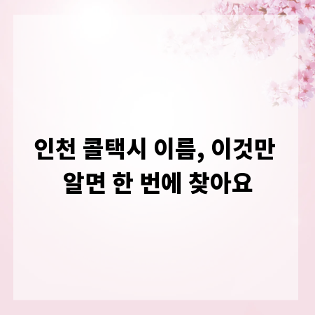 인천 콜택시 이름, 이것만 알면 한 번에 찾아요