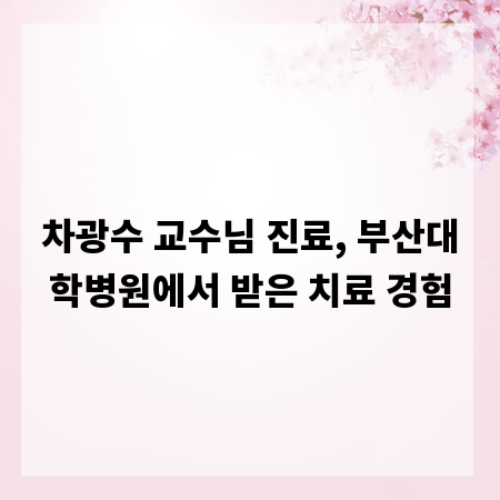 차광수 교수님 진료, 부산대학병원에서 받은 치료 경험