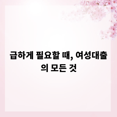 급하게 필요할 때, 여성대출의 모든 것