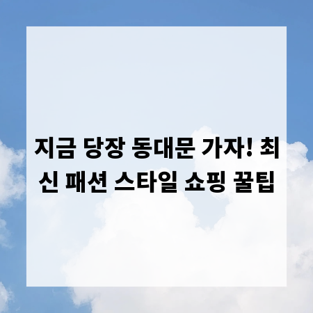지금 당장 동대문 가자! 최신 패션 스타일 쇼핑 꿀팁