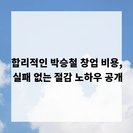 합리적인 박승철 창업 비용, 실패 없는 절감 노하우 공개